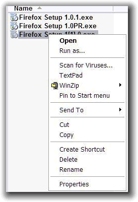 Explorer context menu before adding Move to.