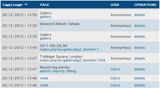 Sample of recent hits report from Drupal.