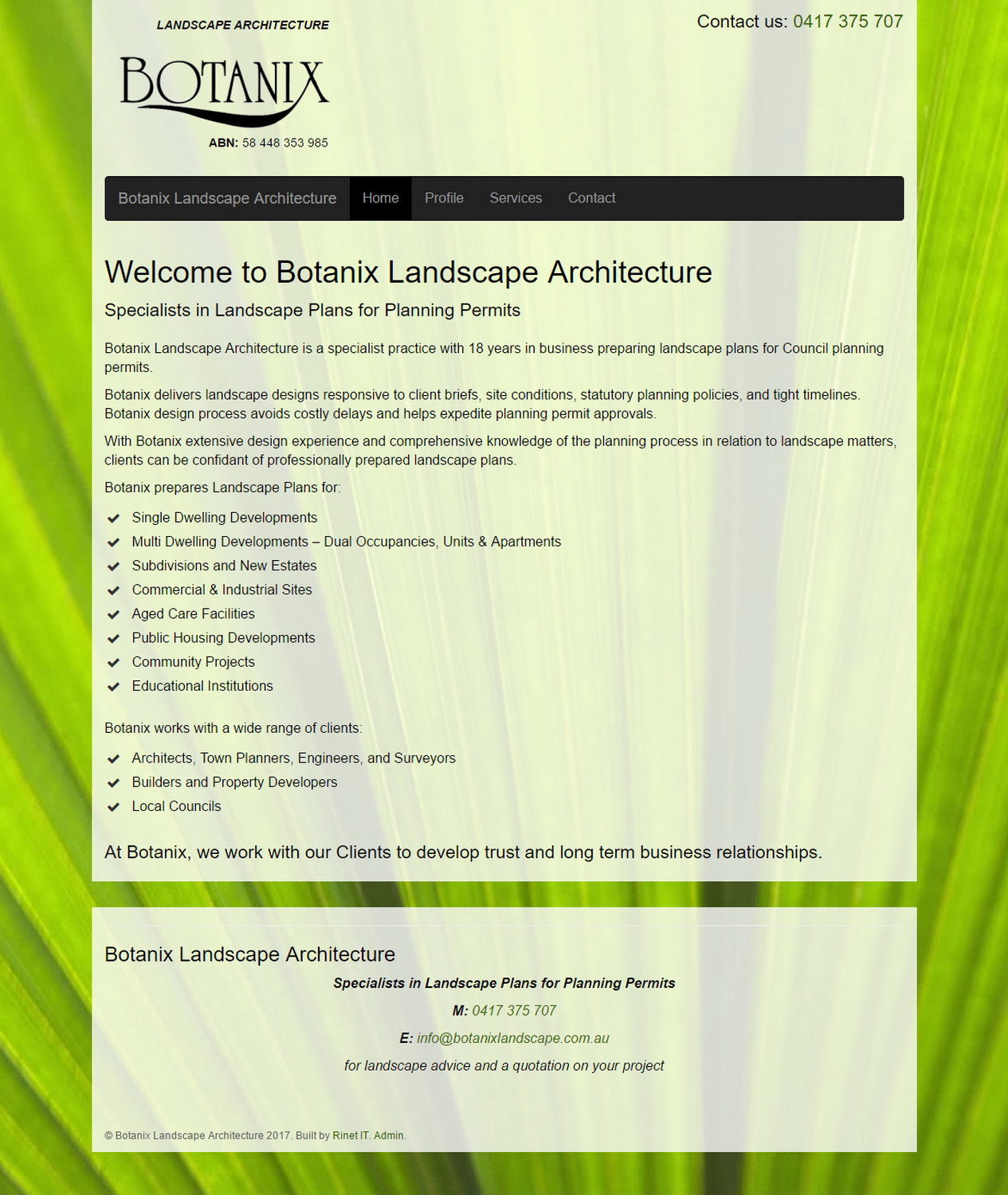 Home page. Botanix Landscape, brochure website.